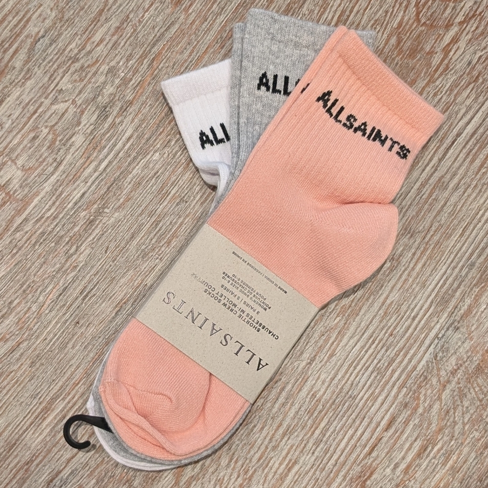 NWT All Saints Women's 3-Pack of Socks - Pink, Gray, White